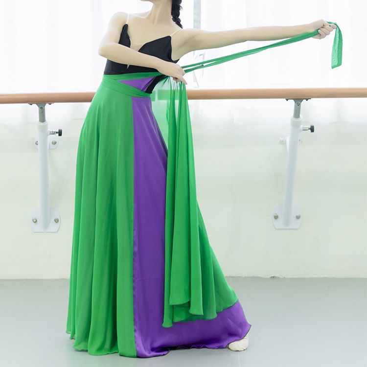 [M &amp; E] Chân Váy Voan Satin Hai Mặt Cỡ Lớn Phong Cách Bắc Trình Diễn Nhảy Múa Bắc Trình Diễn 720 Độ