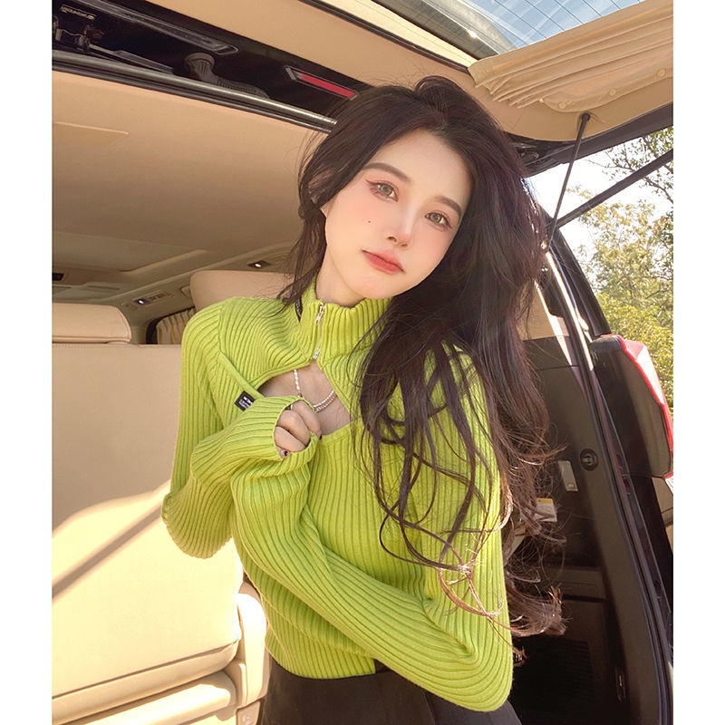 Áo Sweater Dệt Kim Cổ Lọ Dáng Ngắn Thời Trang Xuân Thu Cho Nữ