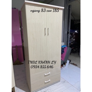 Tủ áo nhựa vân gỗ sồi 2cánh 2ngăn kéo 83x185x50x47 Freeship HCM