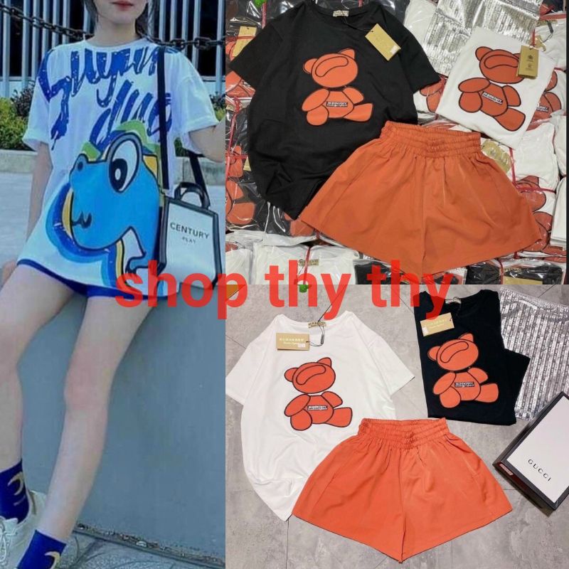 Bộ đồ ngủ nữ kiểu thể thao,Đồ bộ hoạt hình nữ tay lỡ,quần short mặc nhà