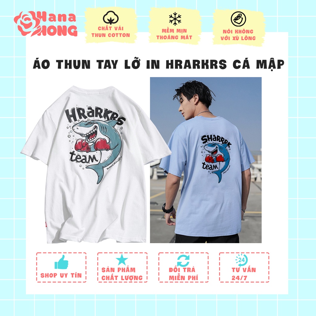 Áo Thun Tay Lỡ Unisex Form Rộng In Hrarkrs Cá Mập ATIN18_ HANA HONG STORE