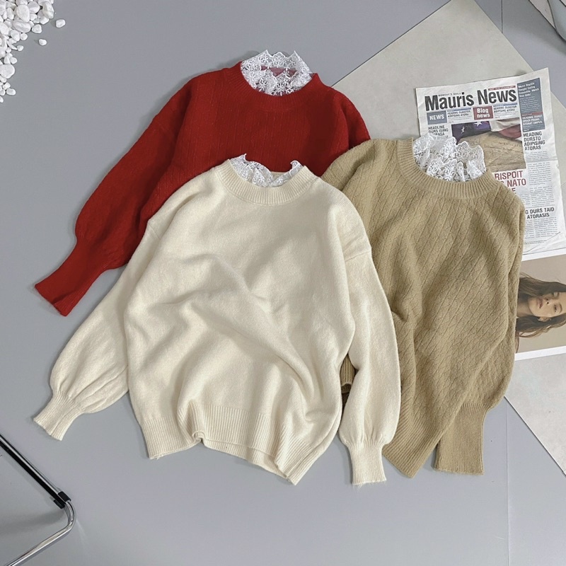 Len lông thỏ cổ ren tiểu thư 873 - Ảnh thật Junclothingg