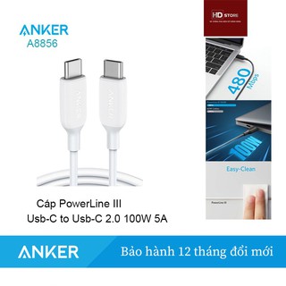 Cáp sạc nhanh truyền dữ liệu cho IPhone/Ipad/Macbook Pro 2020 ANKER PowerLine III 100W A8856 dài 1.8m
