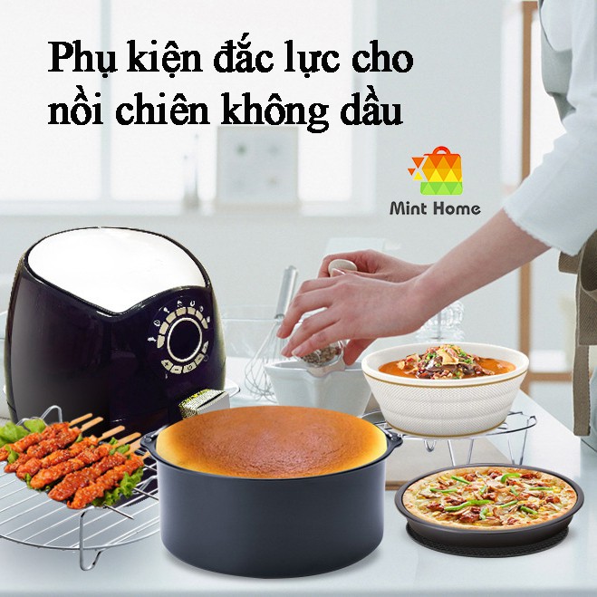 Khuôn làm bánh, khay tròn nướng thịt, pizza, trứng phủ chống dính hàng tách lẻ từ bộ phụ kiện nồi chiên không dầu