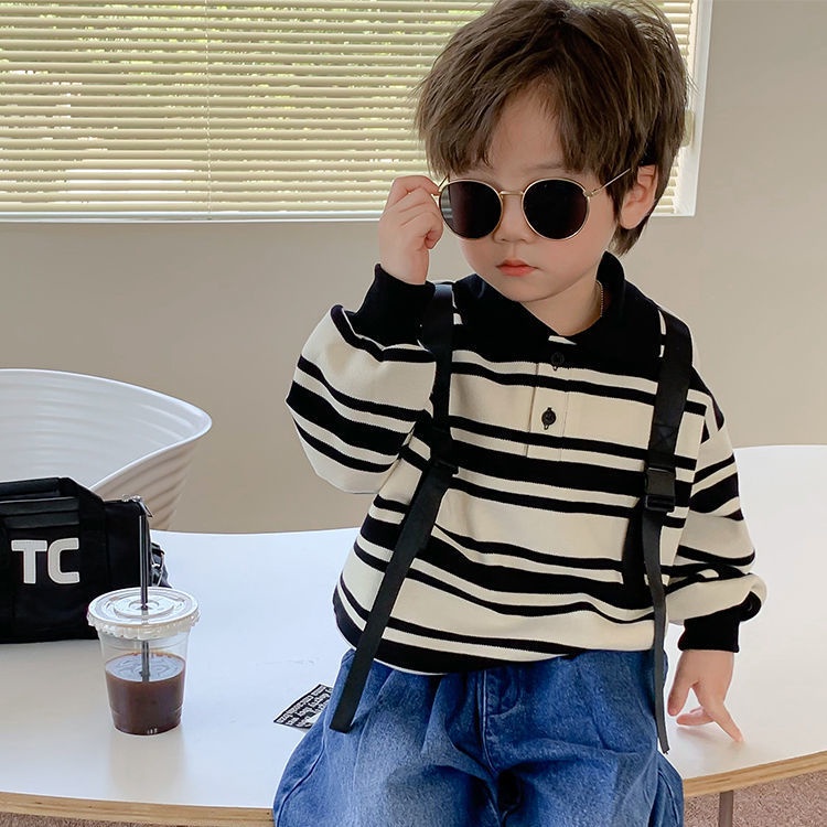 Áo Sweater Họa Tiết Kẻ Sọc Phong Cách Hàn Quốc Thời Trang Xuân Thu Mới Cho Bé Trai