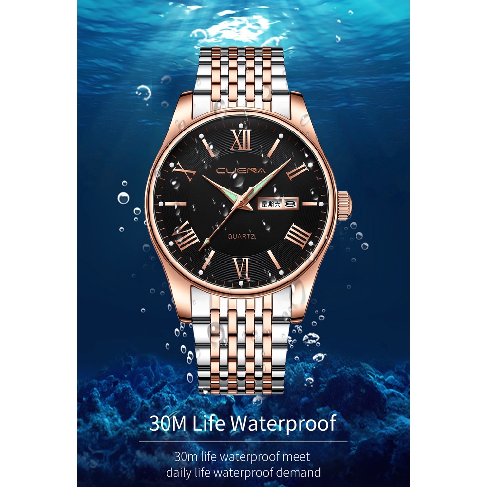 Đồng hồ thạch anh CRRJU 6041X dây thép không gỉ chống thấm nước phong cách thể thao thông thường cho nam