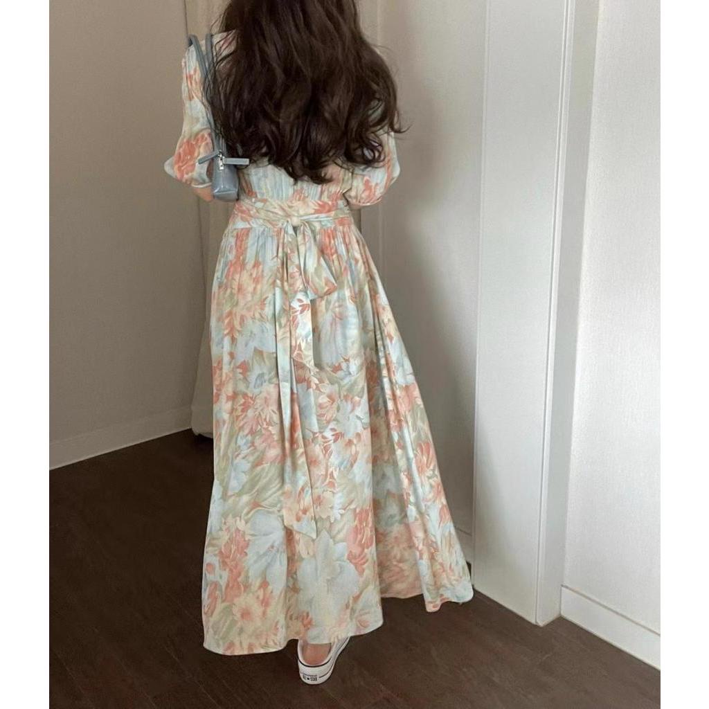 Đầm Chiffon Cổ V In Hoa Phong Cách Hàn Quốc Quý Phái 64273
