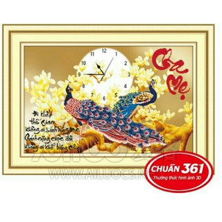 Tranh thêu 3D ĐỒNG HỒ -CHIM CÔNG 222789 kích thước :74×52cm