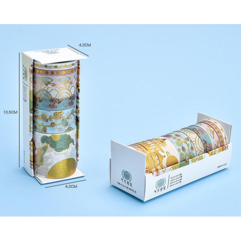 Set 6 cuộn băng dính washi tape ánh nhũ trang trí