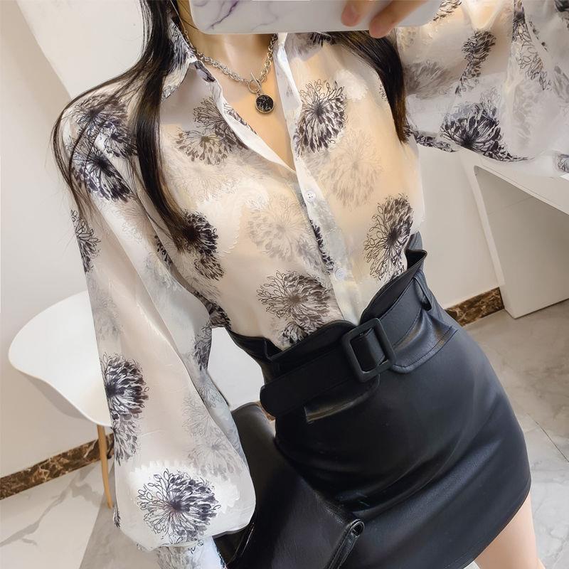 Áo Sơ Mi chiffon Tay Phồng Họa Tiết Hoa Phong Cách retro Thời Trang Xuân Hè Cho Nữ