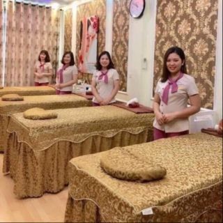 Ga(grap) spa, giường phun xăm vải gấm vàng xoắn tặng kèm vỏ gối
