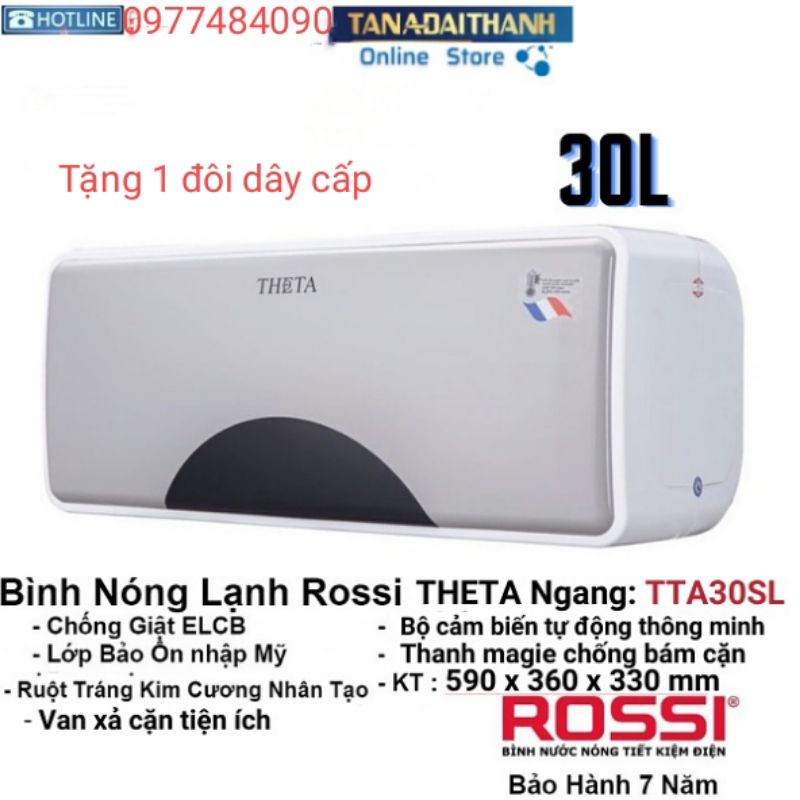 Bình nóng lạnh Rossi Theta 30l ngang(Hàng chính hãng công ty tân á đại thành)