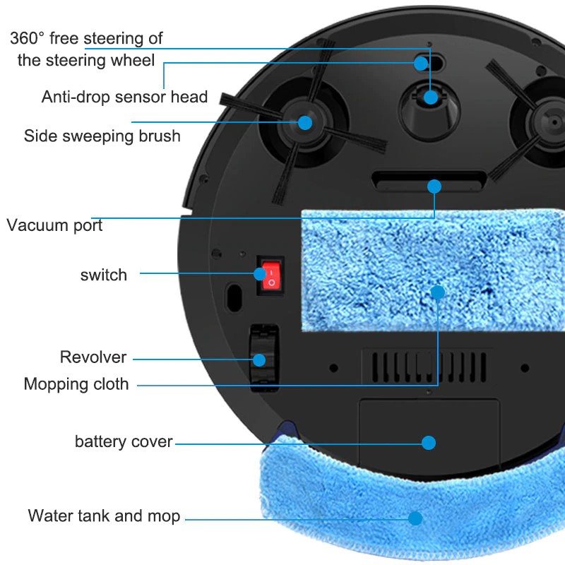 Robot hút bụi Lau Sàn thông minh RS300 với khay chứa nước 2800Pa, điều khiển từ xa với điều khiển bằng tay, cảm biến