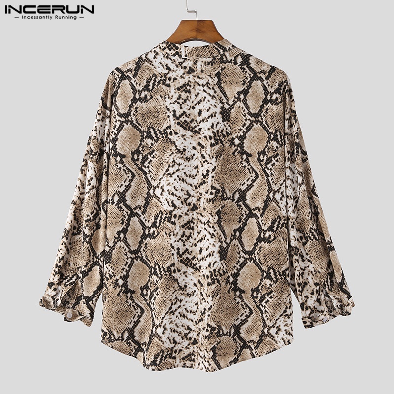 Áo sơ mi INCERUN cổ đứng tay 3/4 in họa tiết da rắn phối nút cá tính dành cho nam
