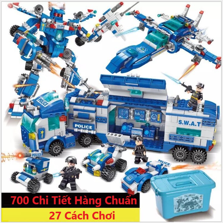 [700 CHI TIẾT] Bộ Đồ Chơi Lắp Ráp Xếp Hình LEGO Xe Cảnh Sát, Máy Bay Chiến Đấu, RoBot Biến Hình, Biệt Đội SWAT