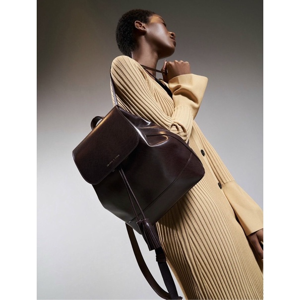 TNS- Balo rút dây C•and•K backpack-da trơn đẹp màu nâu sậm