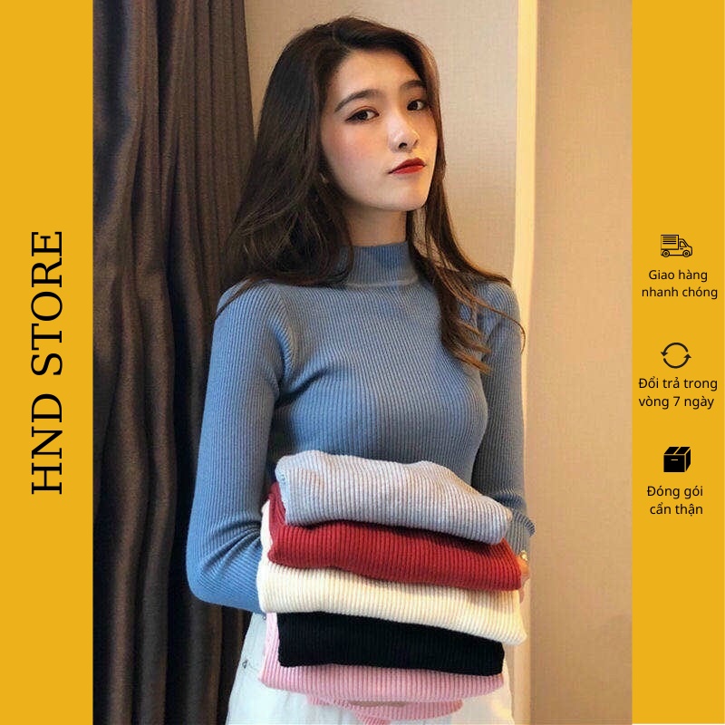 Áo len dài tay dáng ôm màu trơn cổ 3 phân  thời trang thu đông cho nữ HNDAL01