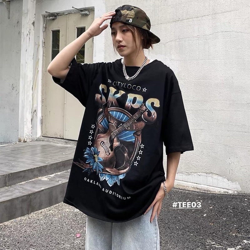 Áo phông SKPS chuẩn hàng 100% Cotton form rộng in hình cây đàn