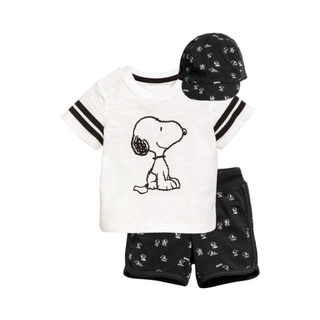 Đồ bộ cộc tay bé trai - Set bộ kèm mũ Snoopy Hm cho bé trai size 1-6t