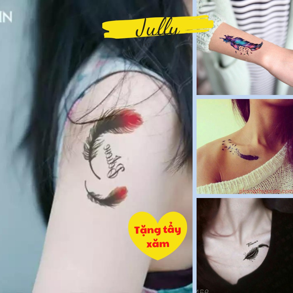 Hình xăm dán lông vũ mini JULLY Tattoo chất, xăm tạm thời cho cả nam và nữ, tặng kèm 1 miếng tẩy xăm cho đơn từ 20k