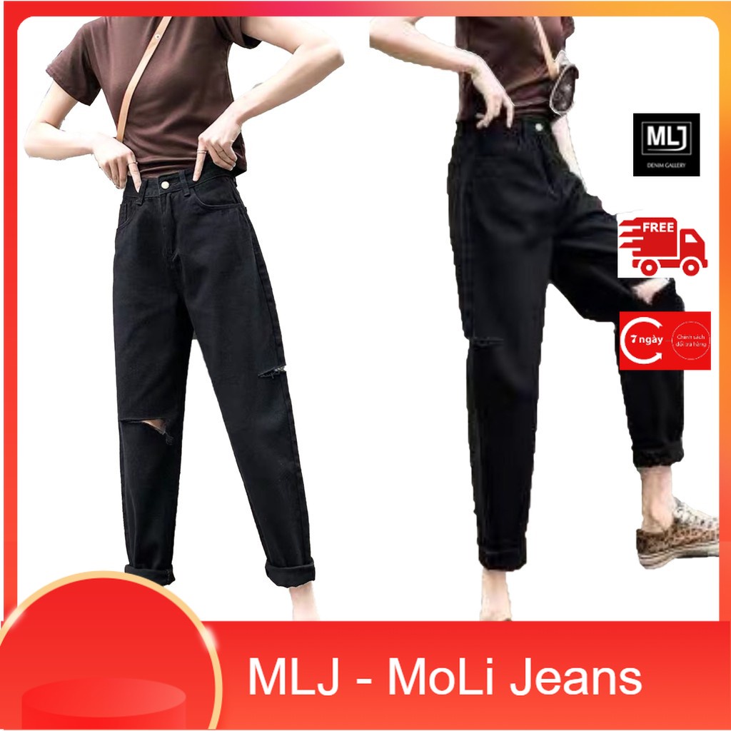 Quần jean baggy nữ BIGSIZE PHOM TO lưng cao, mẫu quần jean ống đứng, màu đen tuyền phong cách hàn quốc