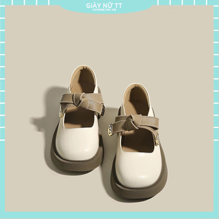 Giày Slip on Da Đế Xuồng Đính Nơ Phong Cách Thời Trang Vintage Dành Cho Nữ giày lolita