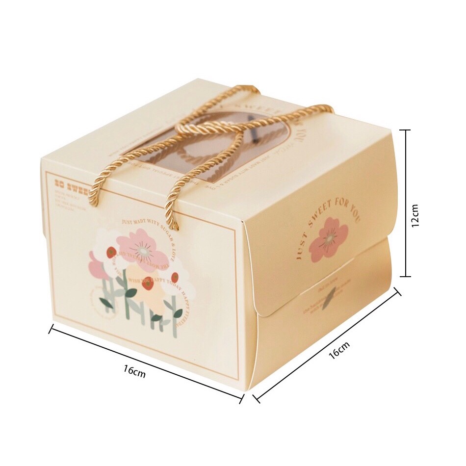 Hộp đựng bánh kem sinh nhật, tặng kèm đế bánh, mini 16cm,  màu pastel phong cách dễ thương - POPPY STORE