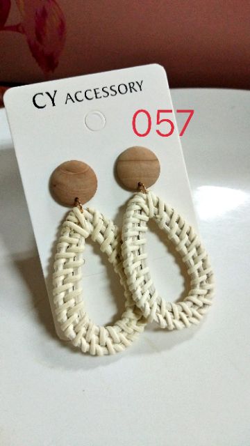 SALE Khuyên tai mây tre đan phối gỗ hình học hàn quốc khuyên tai cói nữ Thời trang Cá tính Hot