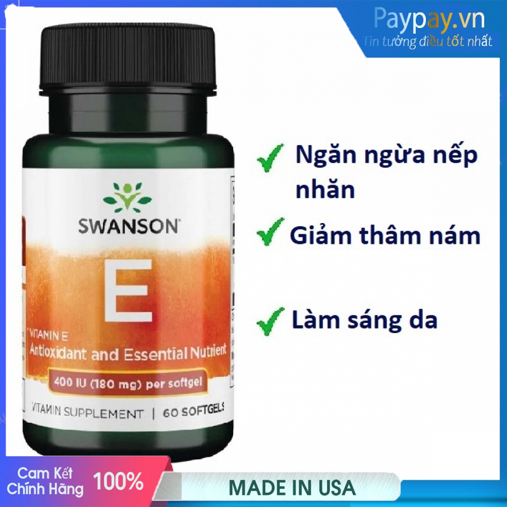 Viên uống chống nám tàn nhan Swanson Vitamin E 400 IU 60 Viên
