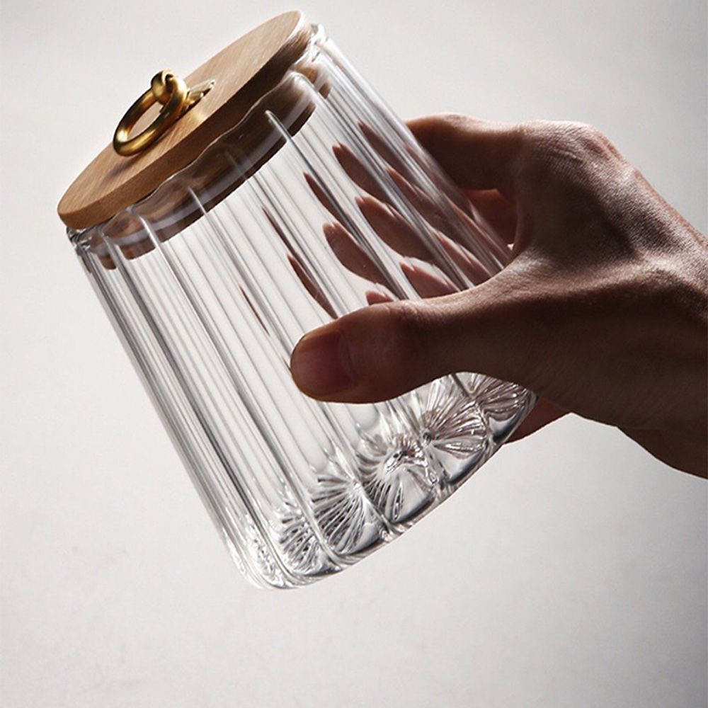 Lọ Đựng Thực Phẩm Bằng Kim Loại Có Tay Cầm Bằng Tre Kính