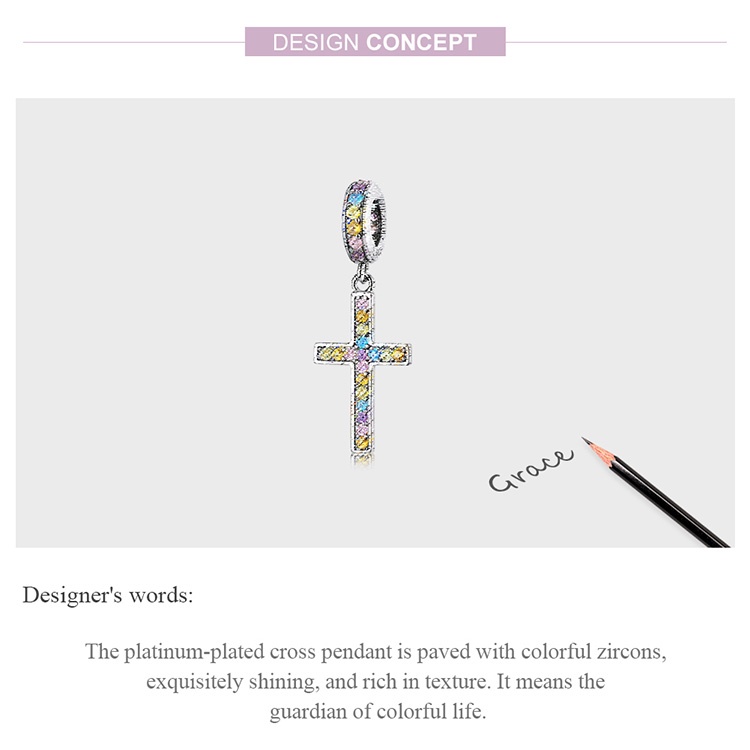 Mặt dây chuyền Bamoer SCC2156 925 bạc hình cây thánh giá nhiều màu tùy chọn thời trang