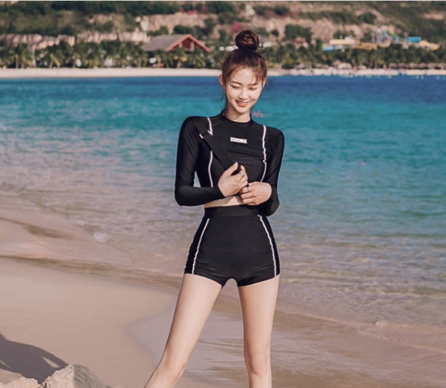 (Có sẵn) Bikini dài tay đen mẫu mới 2020, bộ bơi dài tay