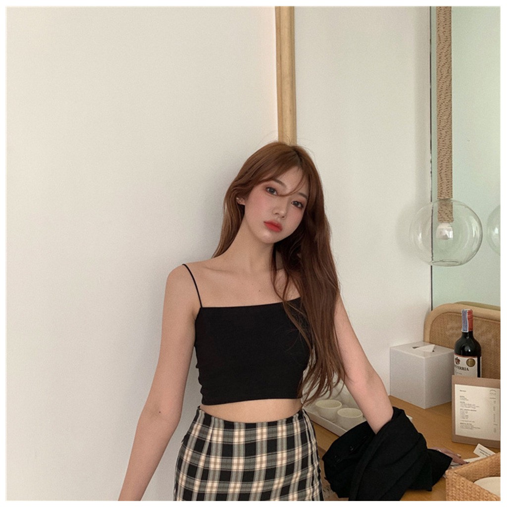 Áo hai dây áo hai dây sợi bún croptop CRA019 chất bo gân màu TÍM/ĐEN/TRẮNG