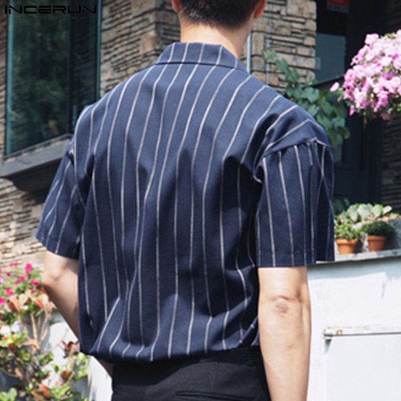 Áo sơ mi INCERUN tay ngắn kẻ sọc thông minh cho nam
