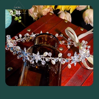 Vòng đội đầu chụp kỉ yếu vòng hoa lấp lánh đội đầu cô dâu pha lê phối ruy băng_ leau cd08