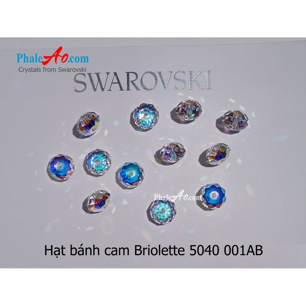 Vòng tay pha lê Swarovski hạt 6ly vuông 5601, bánh cam 5040, nón 5328 001AB, khóa tròn bạc 925