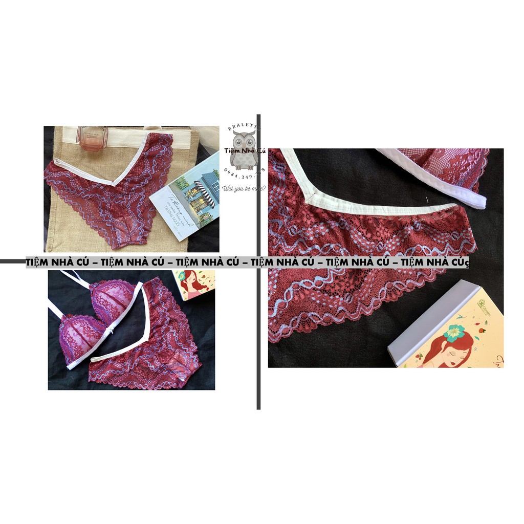 Set bralette thiết kế sexy, Đồ lót nữ màu đỏ ren xanh gợi cảm ôm ngực nguyên set gồm áo + quần