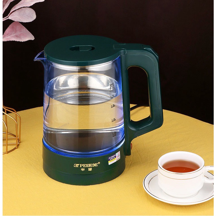 Ấm Siêu Tốc Thủy Tinh Cách Nhiệt - Ấm Đun Nước Công Suất Lớn 1500W Đun Sôi Nhanh, Vệ Sinh Dễ Dàng Không Để Lại Cặn