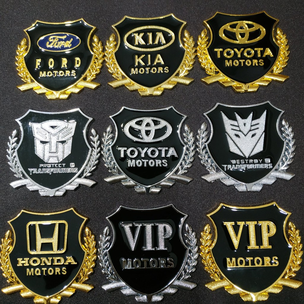 Cặp Logo bông lúa dán xe 5x5cm Honda Kia Toyota Ford hợp kim trang trí xe