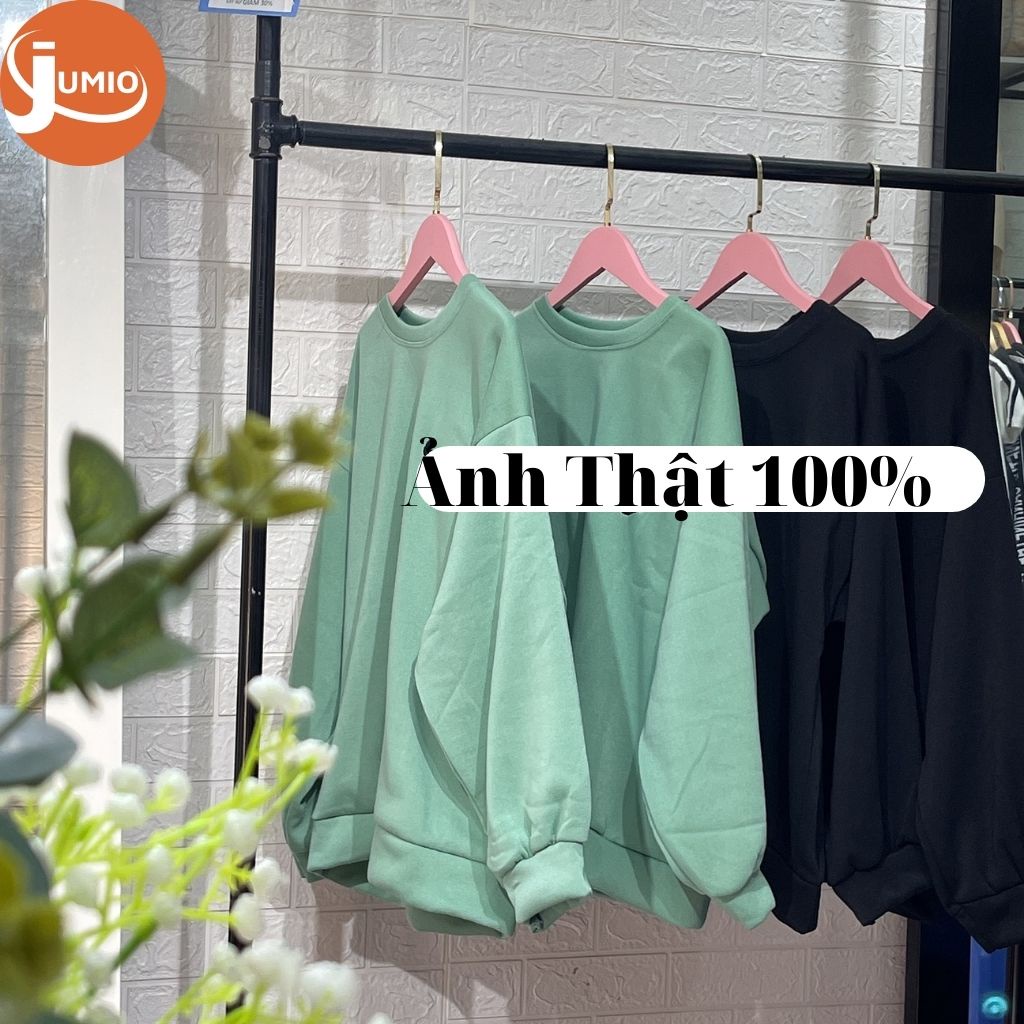 Áo Sweater nữ form rộng dáng dài phong cách Hàn Quốc, Áo phông dài tay lót nỉ chất dày dặn 2 màu đen xanh Freesize JUMIO | BigBuy360 - bigbuy360.vn