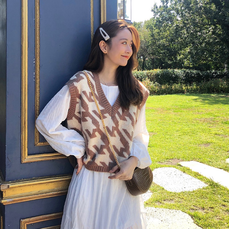 Áo Len Không Tay Cổ Chữ V Thiết Kế Mới Thời Trang Mùa Thu Đông Theo Phong Cách Hàn Quốc Dành Cho Nữ