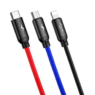 Cáp 3in1 3 đầu 3 mầu Lightning/Type-C/Micro tích hợp sạc nhanh chính hãng Baseus