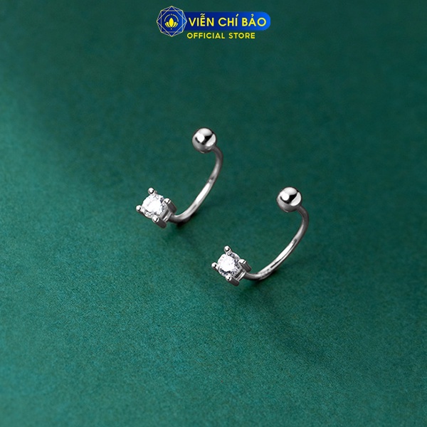 Bông tai bạc nữ chữ U đính đá chất liệu bạc 925 thời trang phụ kiện trang sức nữ thương hiệu Viễn Chí Bảo B400554