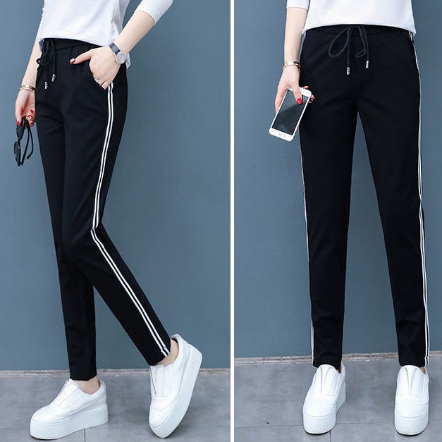 Quần thể thao lưng thun ống rộng bằng cotton thoải mái cho nữ