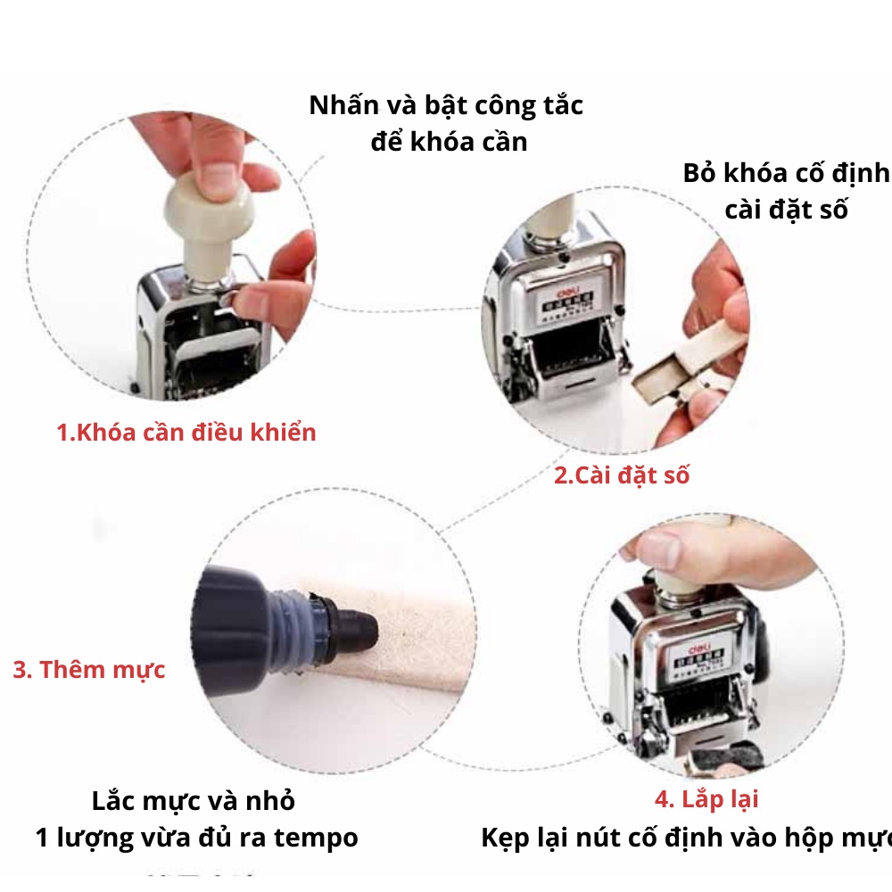 Dấu Nhảy Số Tự Động 6/7/8/9/10 Số Deli, Màu Bạc - 1 chiếc