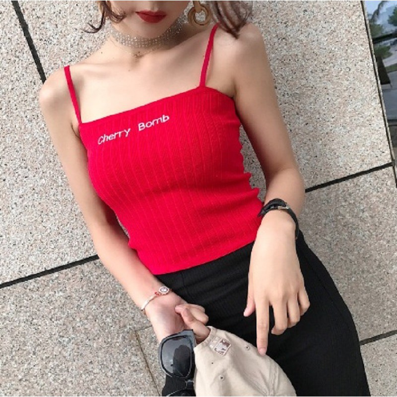 Áo hai dây ôm nữ CHERRY áo 2 dây croptop chất thun gân mềm mát - VIETCEN