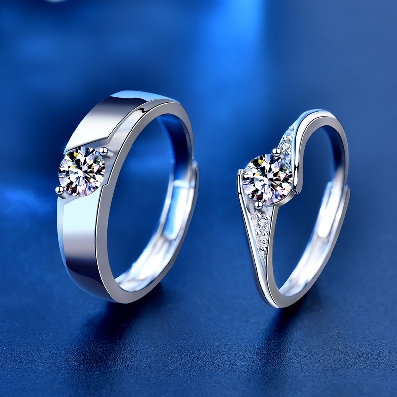 Nhẫn Hở Mạ Bạc 925 Đính Đá Zircon Lấp Lánh Thời Trang Cho Cặp Đôi