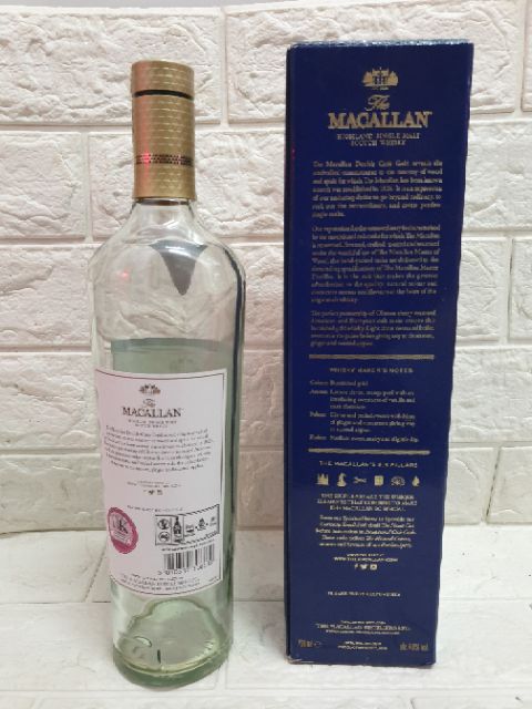 Vỏ chai rượu ngoại Macalan Gold  dùng cho trang trí nhà cửa quầy bar phòng trà phòng khách.tủ kệ giá quầy hàng trang trí