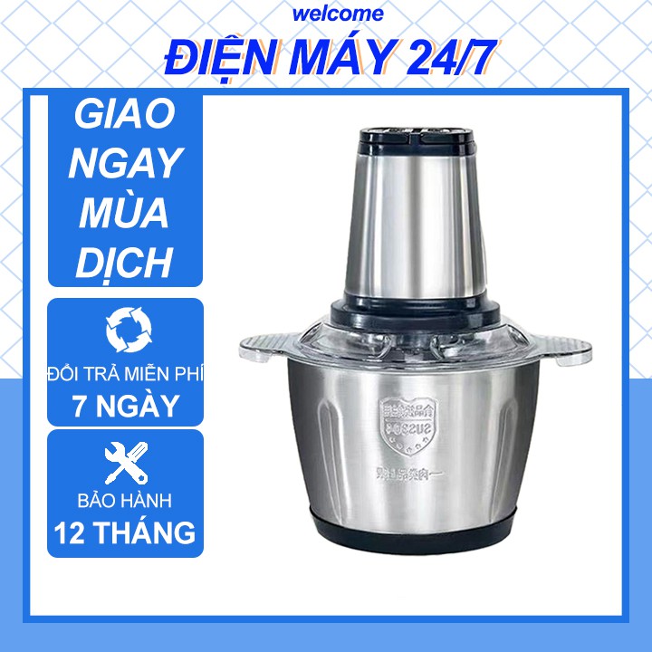 Máy Xay Thực Phẩm Đa Năng 4 Lưỡi Thép Không Gỉ, Máy Xay Thịt Cối INOX 304 Dung Tích 2L, Công Suất 250W Bảo Hành 12 Tháng