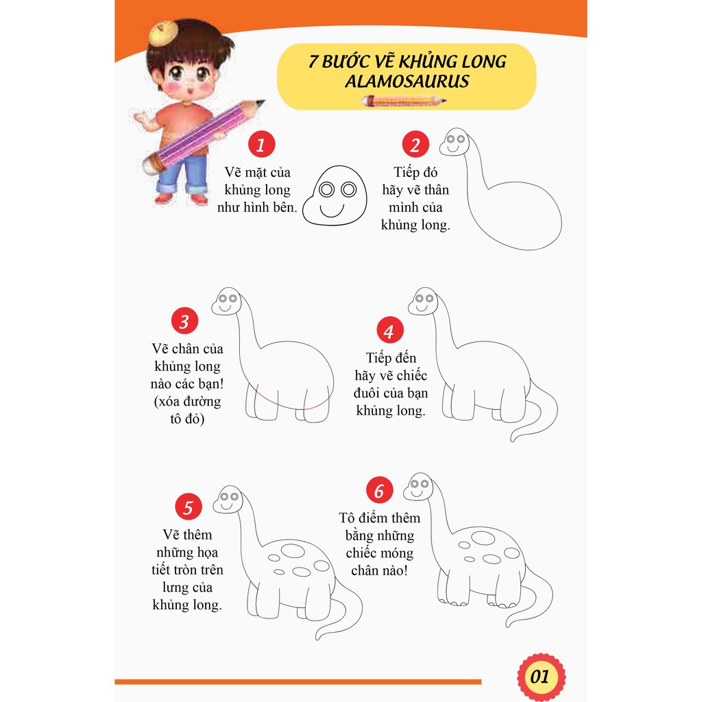 Sách How To Draw - 7 Bước Vẽ Khủng Long - Tập 1 - VLG